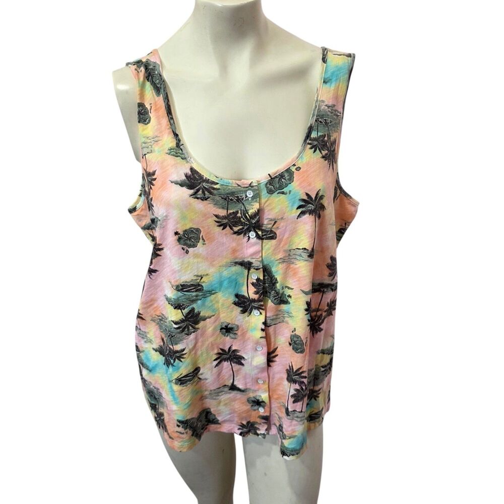 Old Navy Tropical Tank Top XL Tie Dye Palm Tree Beach Button Front Tropical
